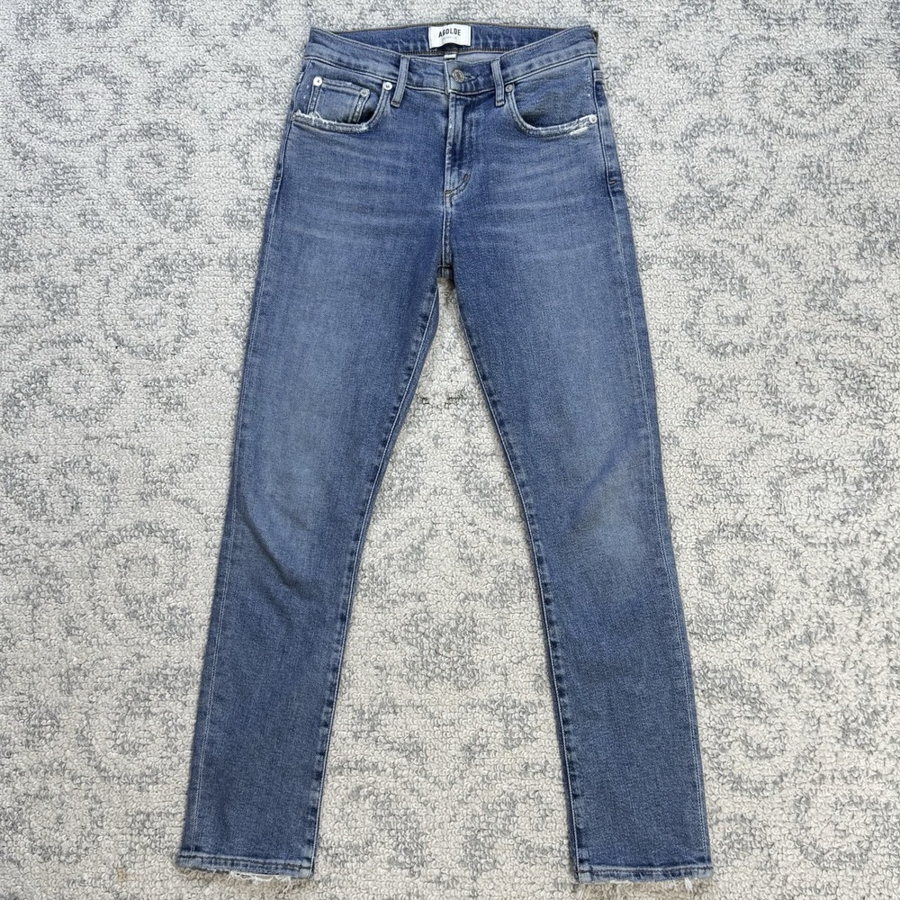 AGOLDE Toni Jeans Women's 24 Blue Slim Fit Light Wash Stretch Raw Hem‎